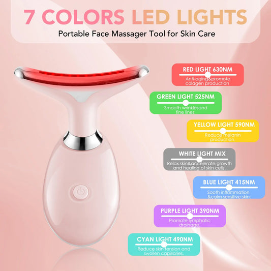 Red Light Therapy for Face/Neck, 7 Color LED Facial Light Therapy Wand  Portable Face Neck Massager Wand for Skin Care